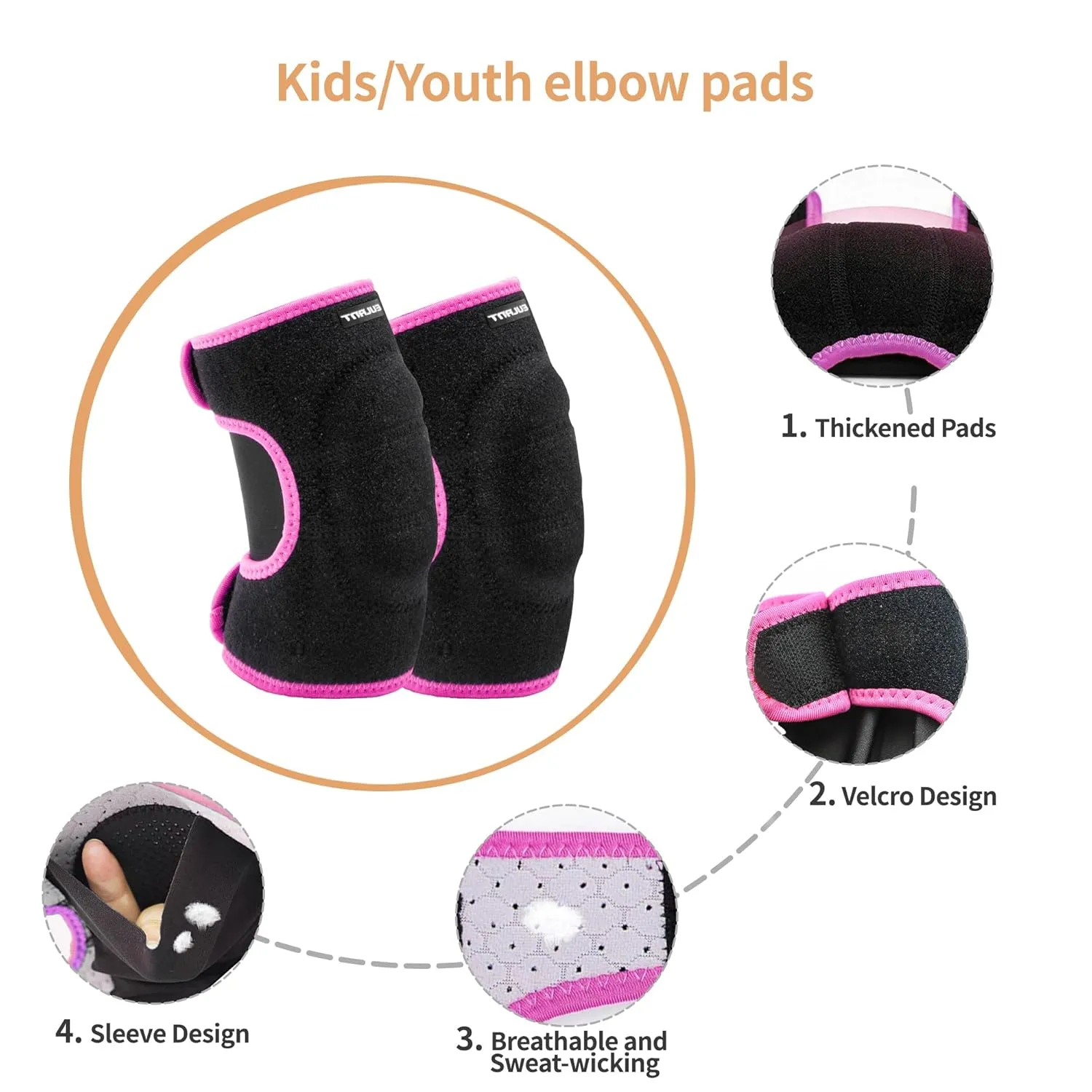 Knee Pads Elbow Pads Set for Kids, Youth Adjustable Knee Elbow Pads Protective Sets with Thickened SBR Pads for Riding Rollerblading Skating Skateboarding Snowboarding Volleyball（Black-Pink