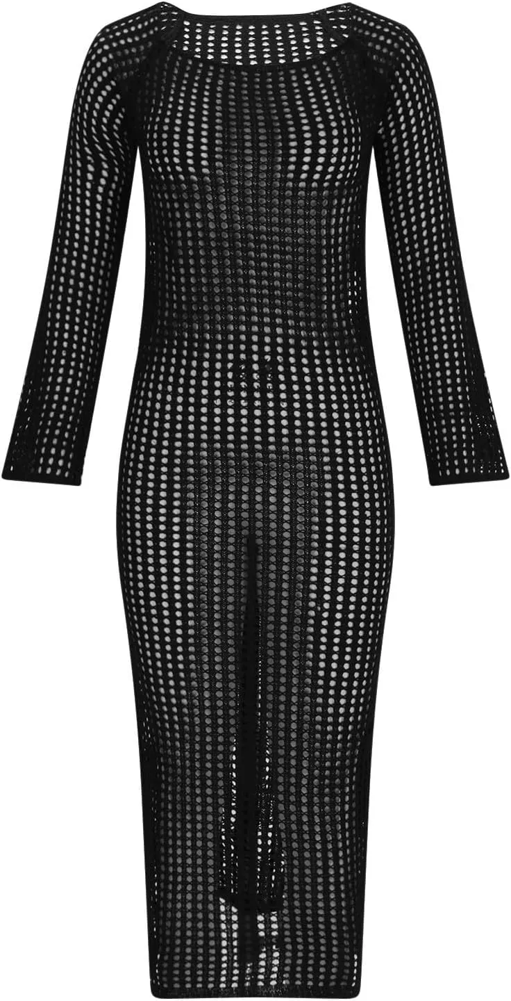 Knit Dresses for Women,Sexy Mesh Spring Dresses Summer Bathing Suit Cover Up Midi Dress Vacation Outfits