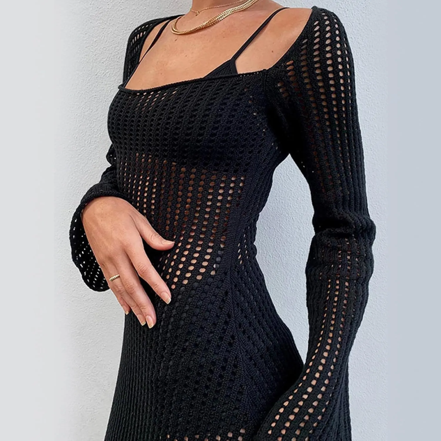 Knit Dresses for Women,Sexy Mesh Spring Dresses Summer Bathing Suit Cover Up Midi Dress Vacation Outfits