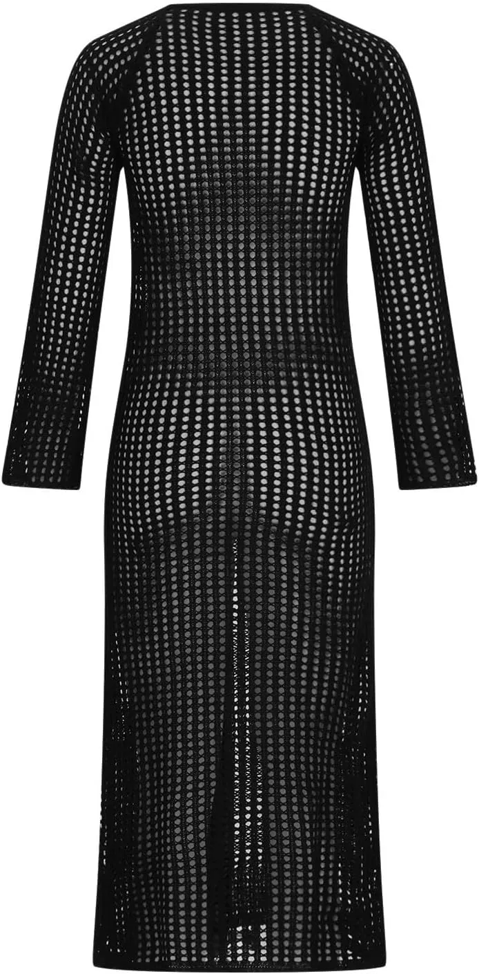 Knit Dresses for Women,Sexy Mesh Spring Dresses Summer Bathing Suit Cover Up Midi Dress Vacation Outfits