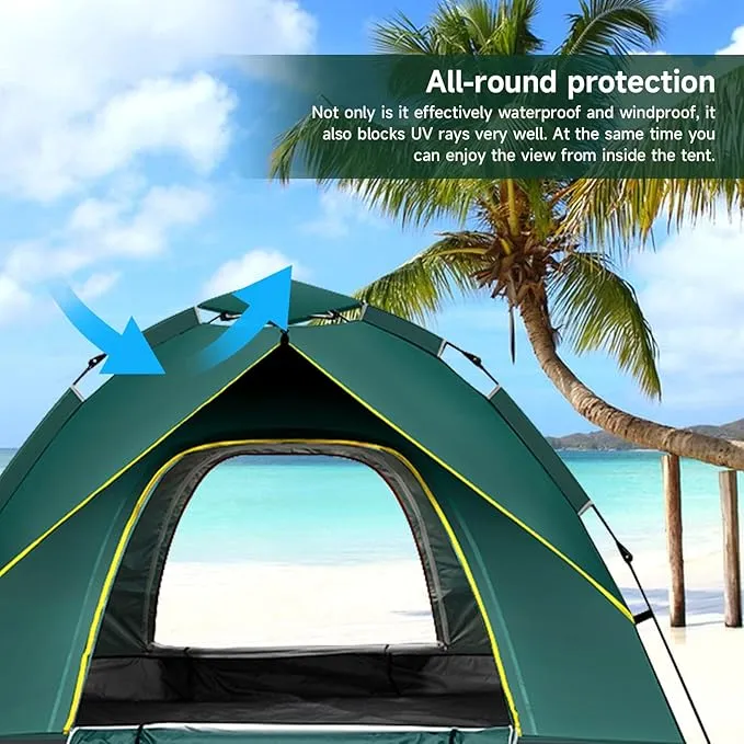 KOMCLUB Camping Tent 2/3/4 Person Tents for Family Camp Tent Waterproof Windproof Outdoor for Backpacking Hiking Easy Setup with Storage Bag,8 Ground ding,4 Windproof Rope