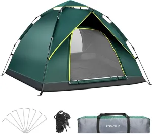 KOMCLUB Camping Tent 2/3/4 Person Tents for Family Camp Tent Waterproof Windproof Outdoor for Backpacking Hiking Easy Setup with Storage Bag,8 Ground ding,4 Windproof Rope