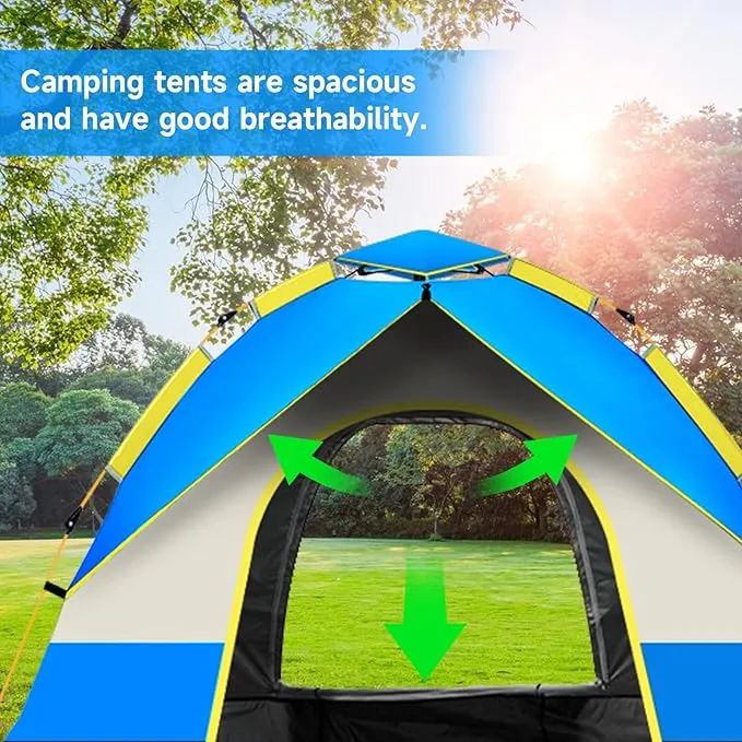 KOMCLUB Camping Tent 2/3/4 Person Tents for Family Camp Tent Waterproof Windproof Outdoor for Backpacking Hiking Easy Setup with Storage Bag,8 Ground ding,4 Windproof Rope
