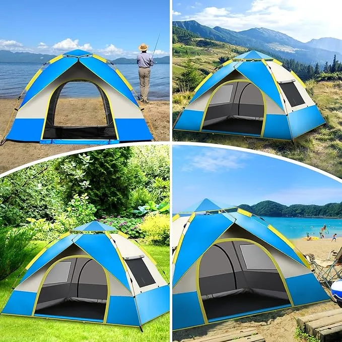 KOMCLUB Camping Tent 2/3/4 Person Tents for Family Camp Tent Waterproof Windproof Outdoor for Backpacking Hiking Easy Setup with Storage Bag,8 Ground ding,4 Windproof Rope