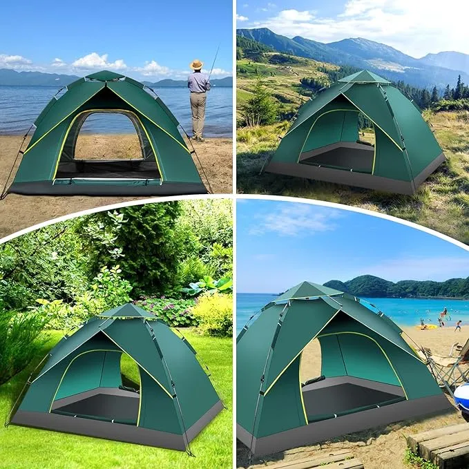 KOMCLUB Camping Tent 2/3/4 Person Tents for Family Camp Tent Waterproof Windproof Outdoor for Backpacking Hiking Easy Setup with Storage Bag,8 Ground ding,4 Windproof Rope
