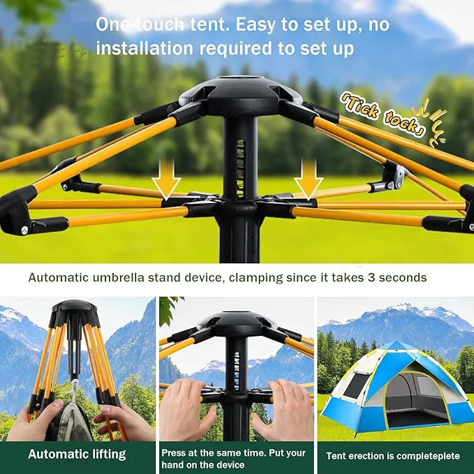 KOMCLUB Camping Tent 2/3/4 Person Tents for Family Camp Tent Waterproof Windproof Outdoor for Backpacking Hiking Easy Setup with Storage Bag,8 Ground ding,4 Windproof Rope