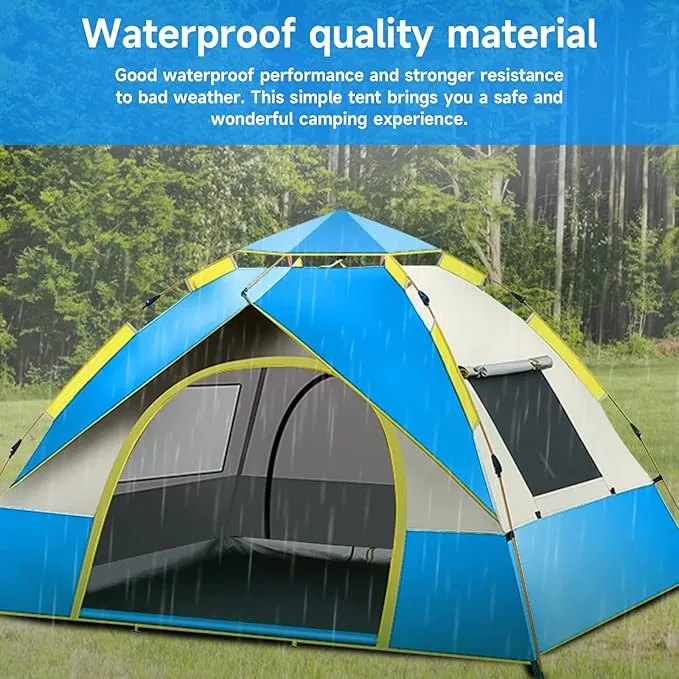 KOMCLUB Camping Tent 2/3/4 Person Tents for Family Camp Tent Waterproof Windproof Outdoor for Backpacking Hiking Easy Setup with Storage Bag,8 Ground ding,4 Windproof Rope