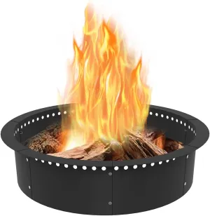 Koutemie Outdoor Smokeless Fire Pit Ring Liner 35-Inch Outer/31-Inch Inner Diameter, Heavy Duty Solid Metal Steel Round Firepit Rim Insert for Outside DIY Campfire Ring Above or In-Ground, Black