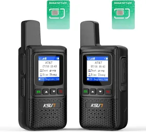 KSUN 4G Network Global POC Radio with 1 Year Pre-Paid SIM Card Walkie Talkies Long Range 1000 Miles Push to Talk for Hiking Camping CT1plus (2 Pack)