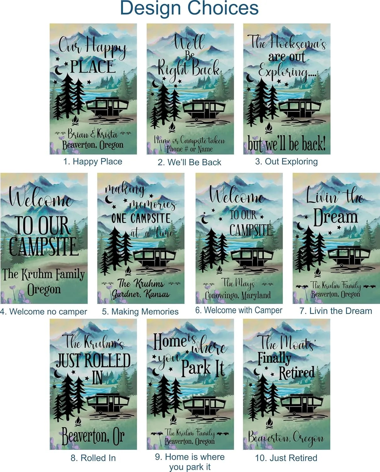 Lake Campsite camper garden flag personalized, Custom outdoor camping decoration sign, unique yard decor for RV travel trailer, Motorhome, tent, van life (Solid Popup Camper)