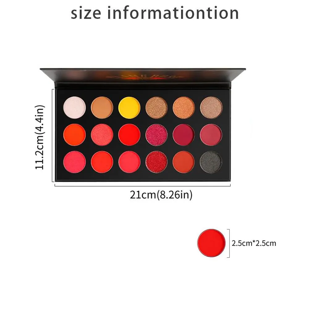 LAKSMI 18 ColorsGoth Eyeshadow Palette, Matte Glitter Highly Pigmented, Brown Black Yellow Sunset Warm Fall Eye Shades, Long Lasting Smooth Texture, Clown Vampire Halloween Christmas Palette (Red)
