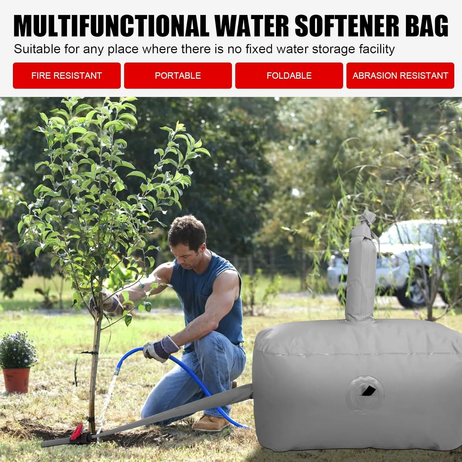 Large Capacity Water Storage Bladder 250L/66Gal Portable Water Tank Foldable Soft Water Bag for Gardening, Drought Resistance, Fire Prevention, Emergency Water, Agricultural Irrigation
