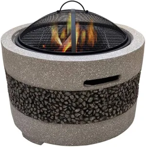 Large Fire Pit Fire Bowl with Grill Gray Cast Iron Brazier Heater Multifunctional Camping Bowl BBQ for Backyard,Camping,Picnic,Bonfire,Garden (Black) (Gray)