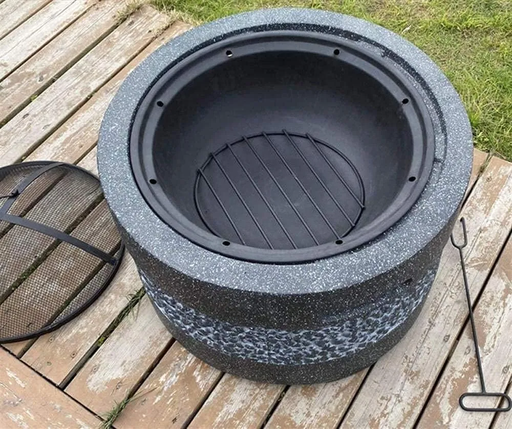 Large Fire Pit Fire Bowl with Grill Gray Cast Iron Brazier Heater Multifunctional Camping Bowl BBQ for Backyard,Camping,Picnic,Bonfire,Garden (Black) (Gray)