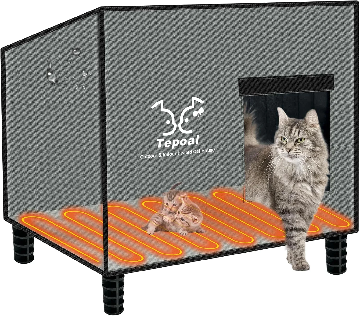 Large Indestructible Heated Cat House for Outside, Extremely Waterproof & Weatherproof Heated Outdoor Cat House for Winter, Fully Insulated Feral Cat Shelter for Outdoor Barn Cats Strays, 20x16x20 in