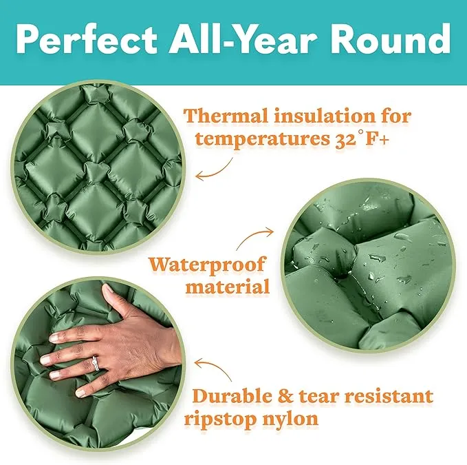 Large Sleeping Pad for Camping - Ultralight Sleeping Mat for Camping, Backpacking, Hiking - Lightweight, Inflatable & Compact Camping Air Mattress - Backpacking Sleeping Pad - Sleep Pad, 2pk