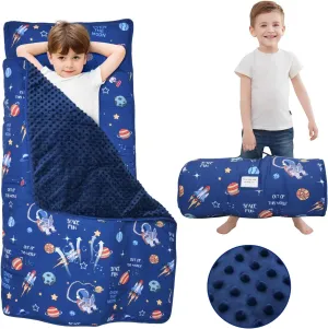 Largest Toddler Nap Mat with Pillow & Blanket, 55.1''x 23'' Soft Toddler Sleeping Mat Roll Up Portable Nap Mats for Preschool, Daycare Kids Nap Mat, Slumber Bags for Boys Girls