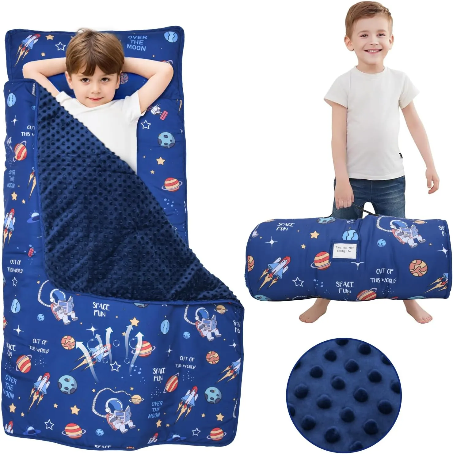 Largest Toddler Nap Mat with Pillow & Blanket, 55.1''x 23'' Soft Toddler Sleeping Mat Roll Up Portable Nap Mats for Preschool, Daycare Kids Nap Mat, Slumber Bags for Boys Girls