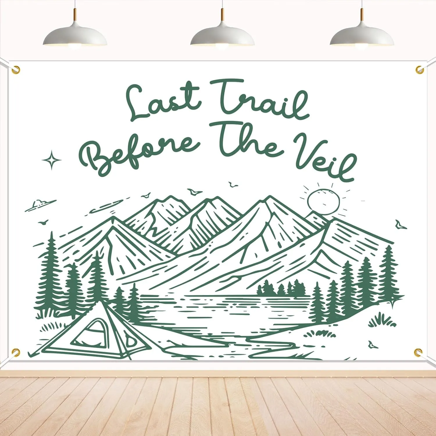 Last Trail Before The Veil Backdrop - Camping Bach Party Decor, Last Toast on The Slopes Banner, Mountain Cabin Bachelorette Party Decorations 7x5ft