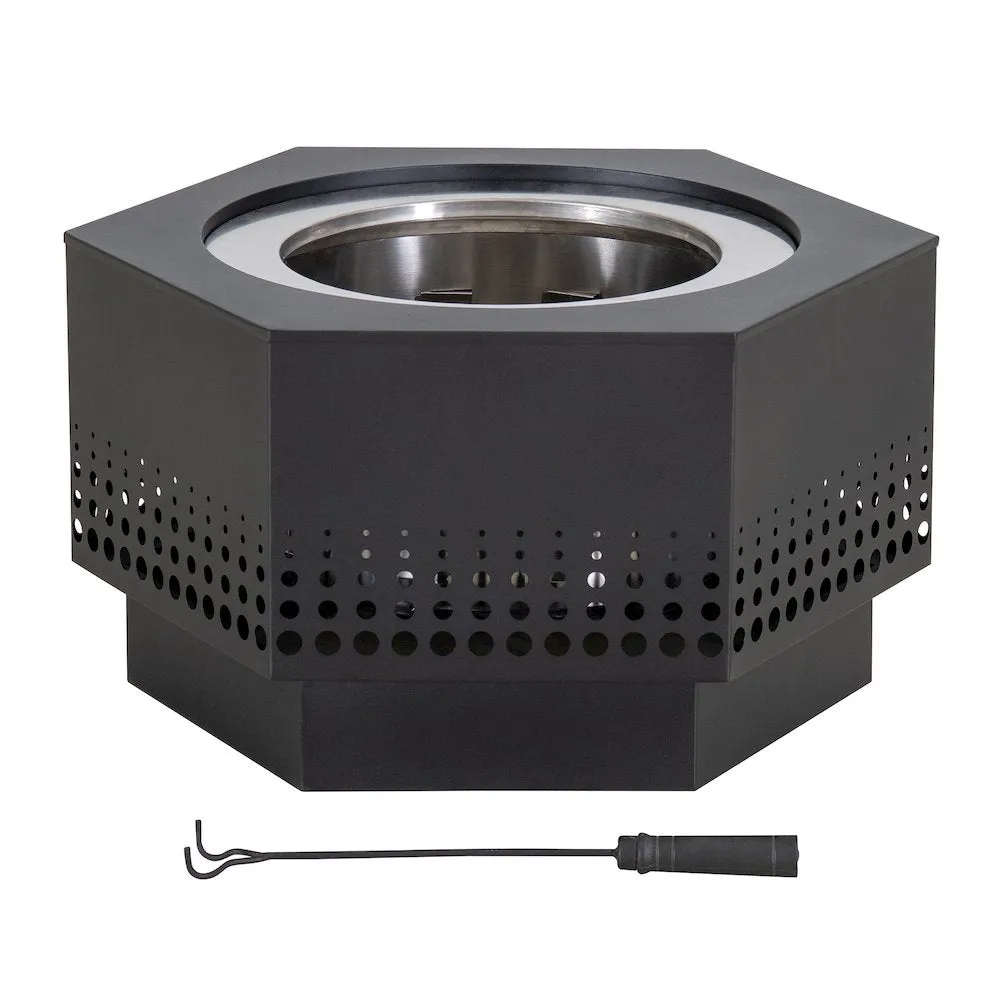 Lawrence 28. Black Steel Wood Burning Outdoor Smokeless Fire Pit with PVC Cover - Sunjoy