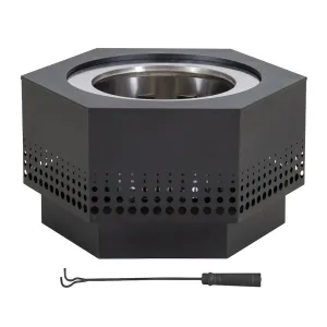 Lawrence 28. Black Steel Wood Burning Outdoor Smokeless Fire Pit with PVC Cover - Sunjoy