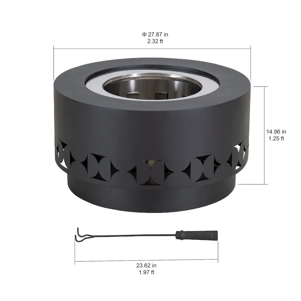 Lawrence 28. Black Steel Wood Burning Outdoor Smokeless Fire Pit with PVC Cover - Sunjoy