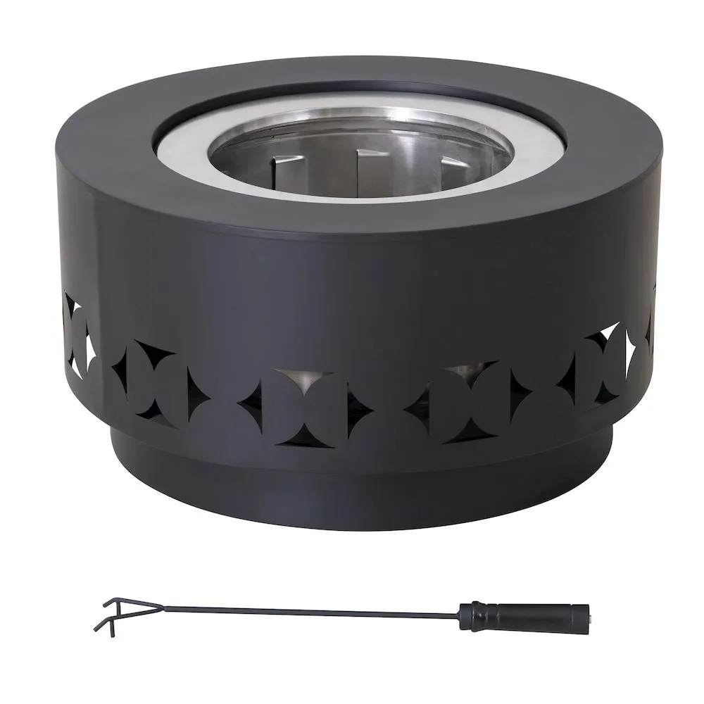 Lawrence 28. Black Steel Wood Burning Outdoor Smokeless Fire Pit with PVC Cover - Sunjoy