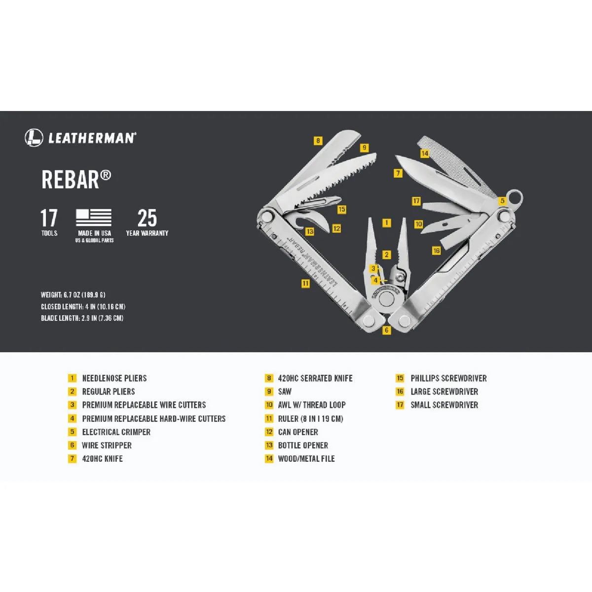 Leatherman Rebar 17-In-1 Stainless Steel Multi-Tool