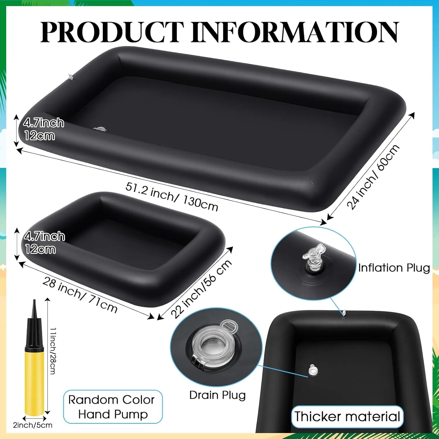 Leitee 4 Pcs Inflatable Ice Tray Serving Bar Buffet Set 2 Pcs Food Umbrella Mesh Covers Tent 2 Pcs Cold Food Cooler Buffet Server for Outdoor Salad Beverage Picnic Pool Party Supplies(Black)