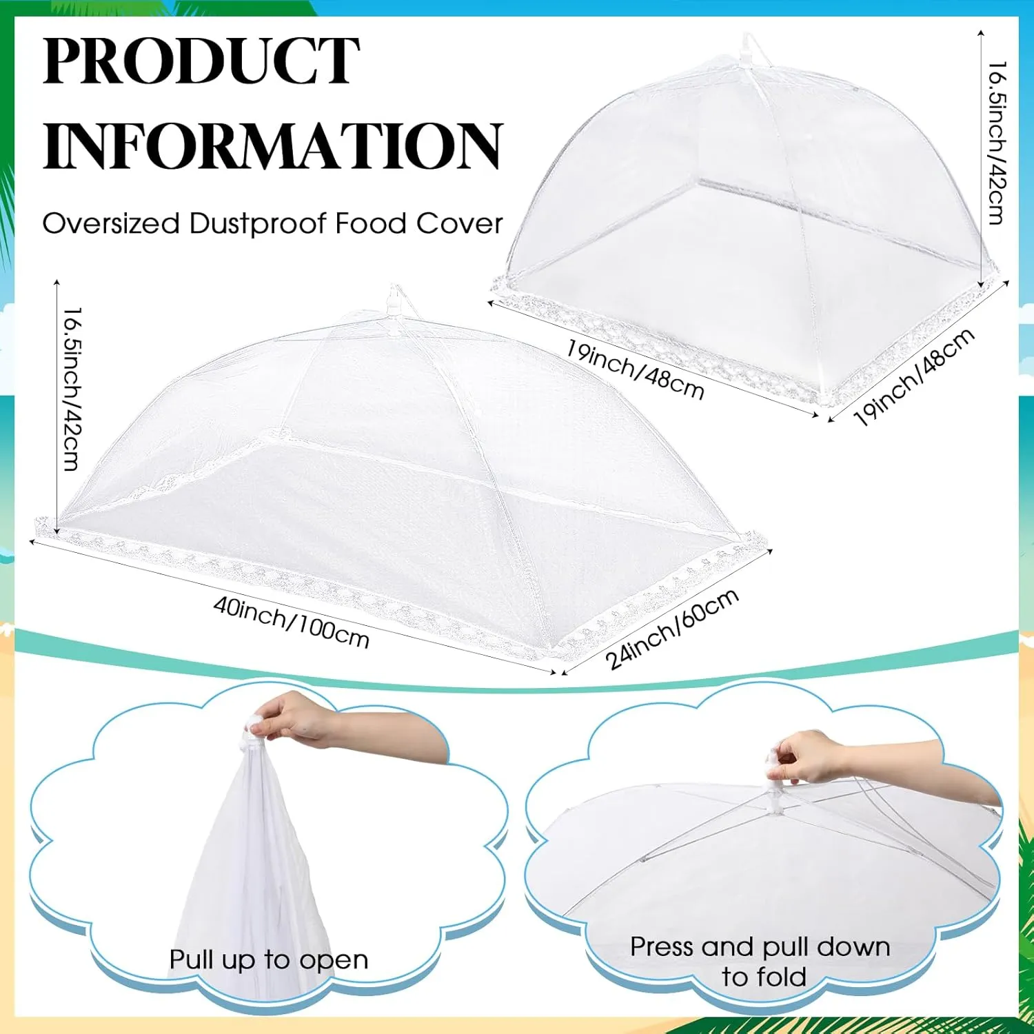 Leitee 4 Pcs Inflatable Ice Tray Serving Bar Buffet Set 2 Pcs Food Umbrella Mesh Covers Tent 2 Pcs Cold Food Cooler Buffet Server for Outdoor Salad Beverage Picnic Pool Party Supplies(Blue)