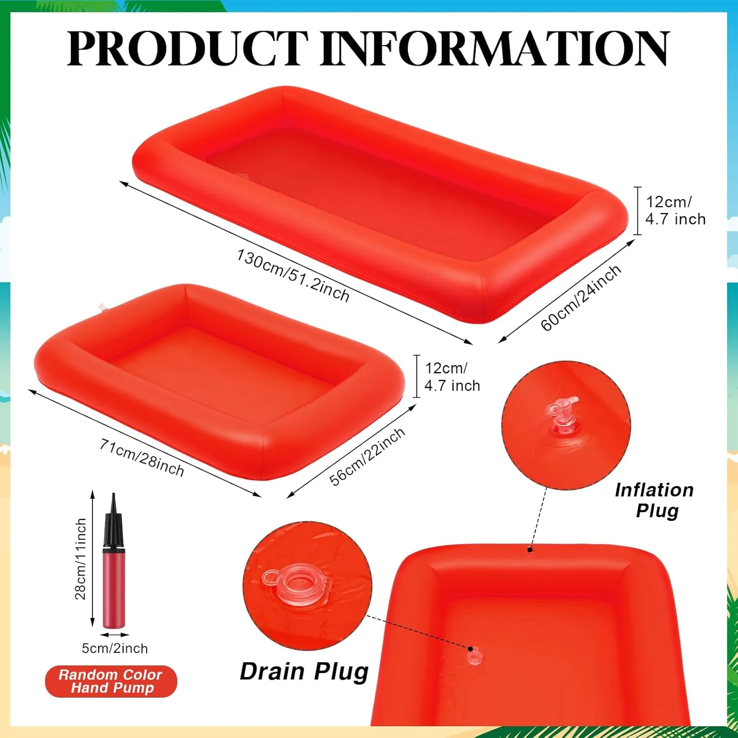 Leitee 4 Pcs Inflatable Ice Tray Serving Bar Buffet Set 2 Pcs Food Umbrella Mesh Covers Tent 2 Pcs Cold Food Cooler Buffet Server for Outdoor Salad Beverage Picnic Pool Party Supplies(Red)