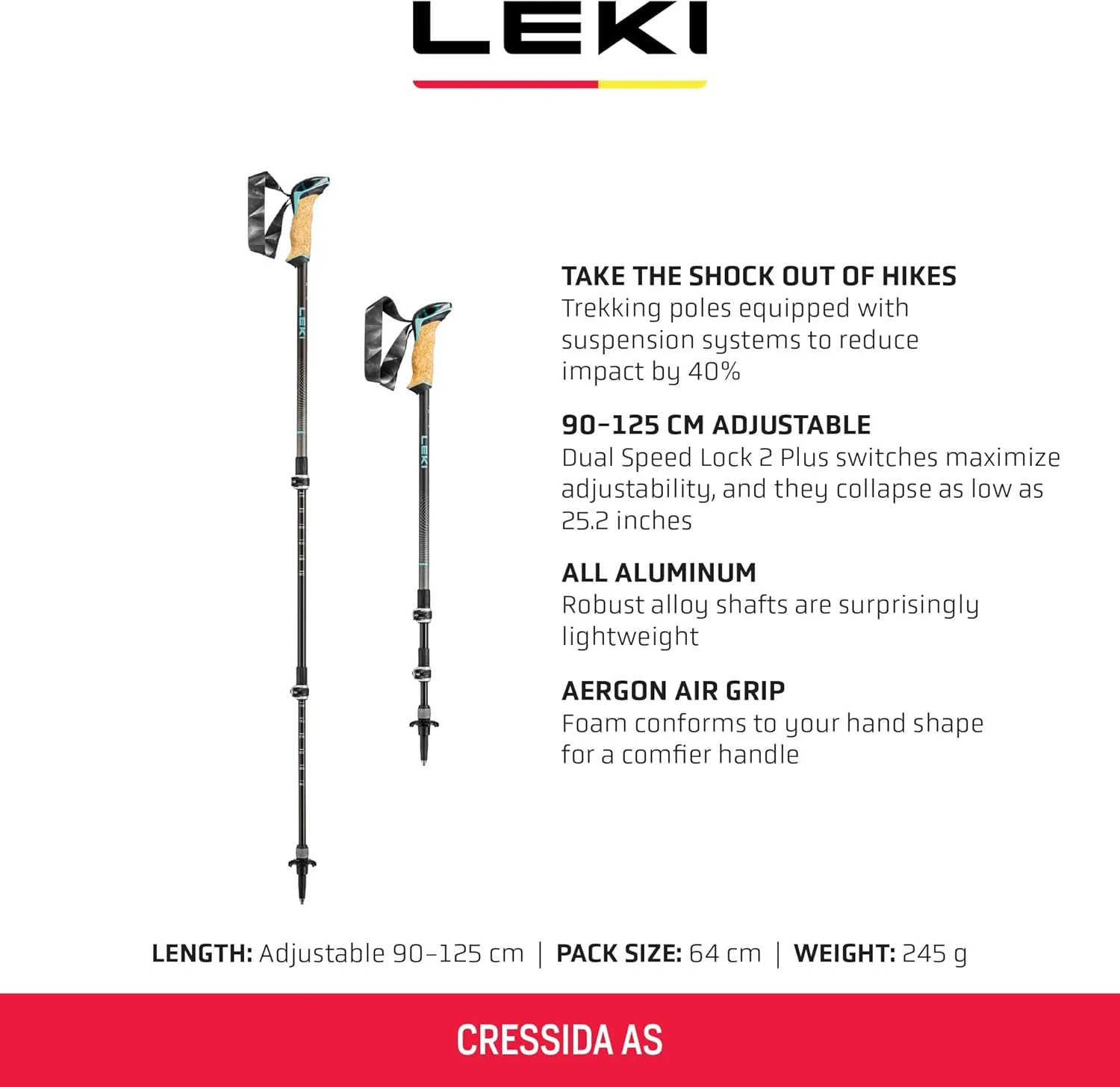LEKI Cressida AS Aluminum Adjustable Lightweight Walking Poles for Trekking & Hiking