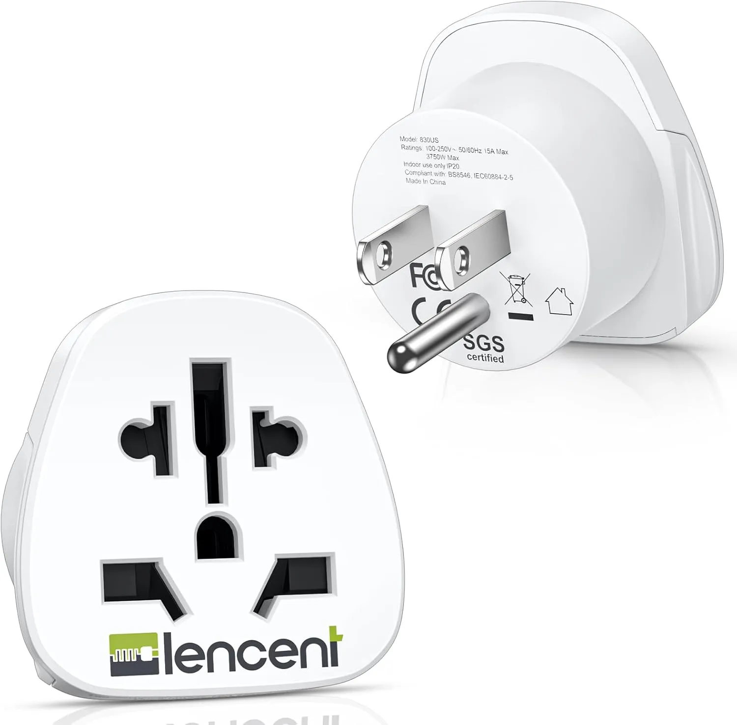 LENCENT World to US Plug Adapter, [2 Packs] European EU Europe/UK/Australia/China/Italy to USA American Outlet Power Adaptor Travel Plug Converter