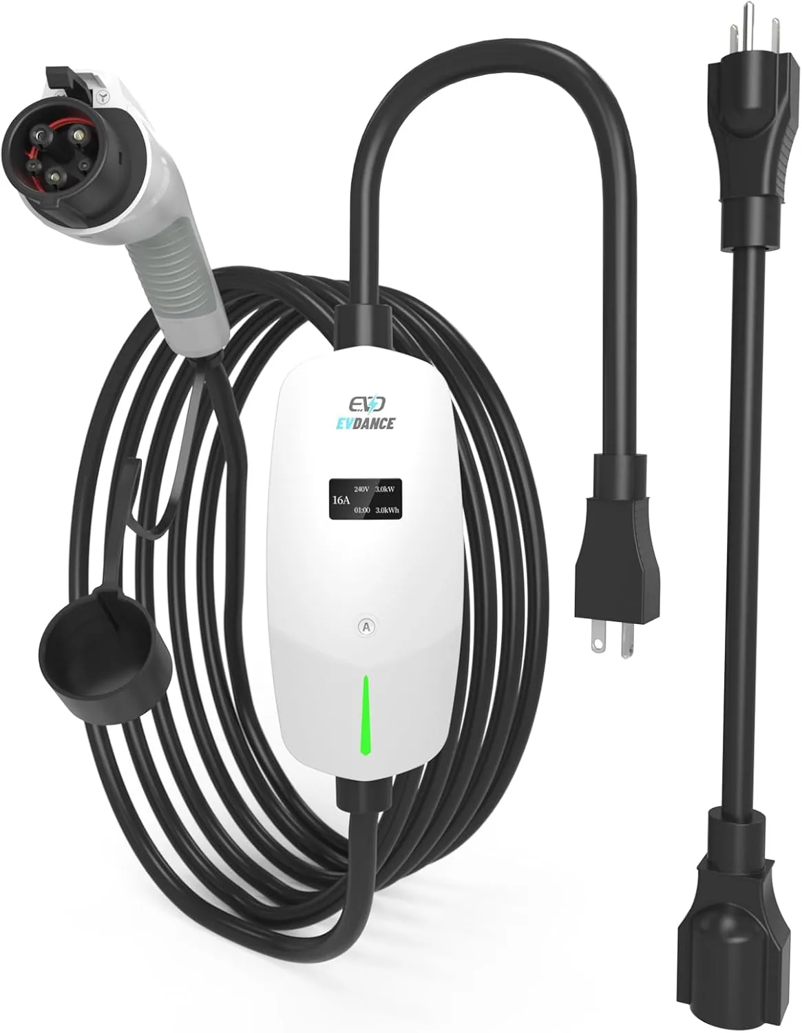 Level 1 EV Charger 110V/240V - EVDANCE Portable Electric Car Charger 6-16A Adjustable, J1772 Charger with 25 FT Charging Cable, NEMA 6-20 & 5-15 Plug-in EV Charging Station for Electric Car