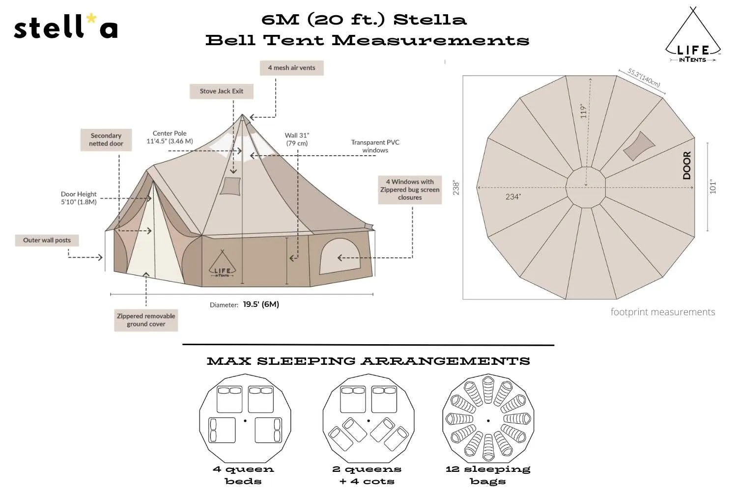 Life inTents Stella™ Stargazing 360 View Canvas Bell Tent 20' (6 Meters)
