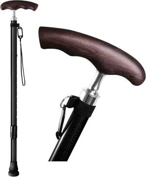 Lightweight Carbon Fiber Walking Cane with Wooden Handle，Adjustable Walking Canes for Seniors，Walking Stick for Men & Women