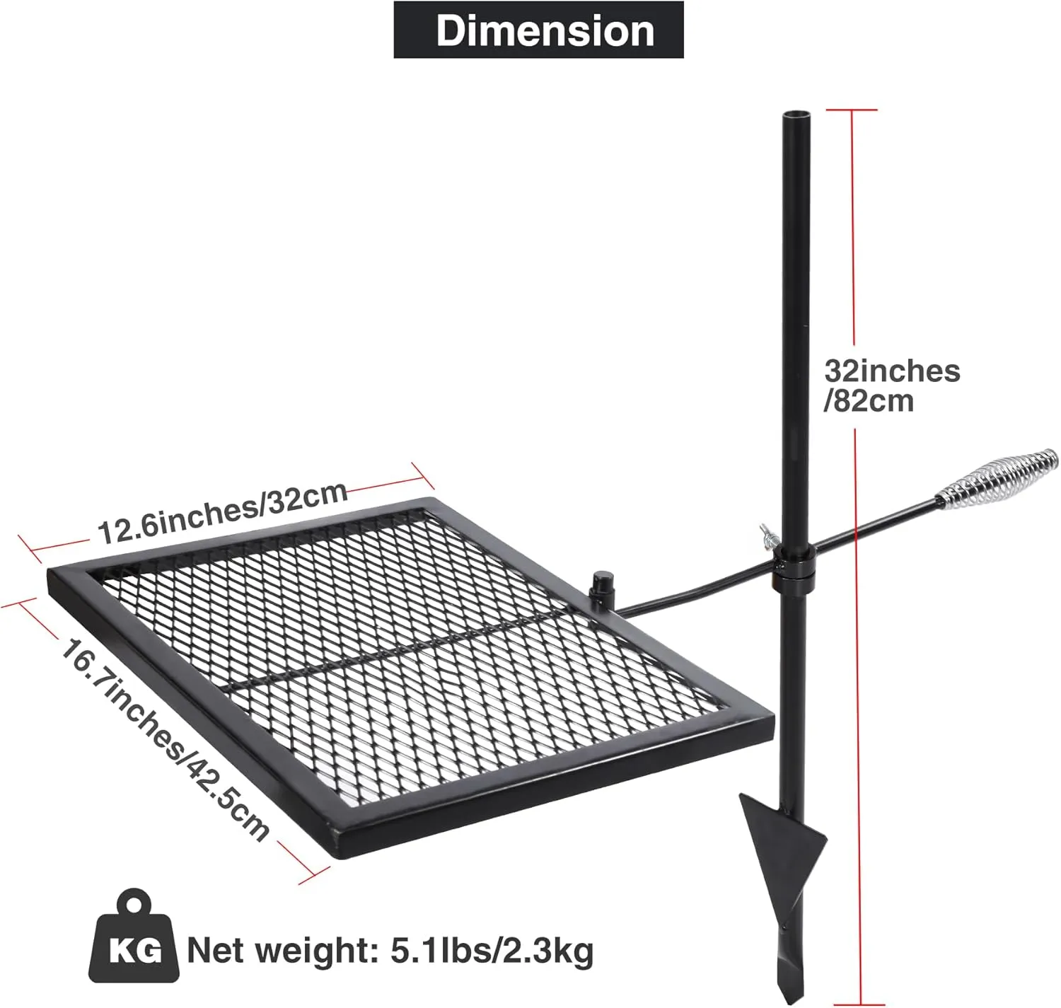 Lineslife Swivel Campfire Grill Grate, Adjustable Heavy Duty Steel Open Fire Grill Rack, Fire Pit Grill Grate Over Fire Pit with Carrying Bag for Outdoor Camping BBQ, Rectangle Black