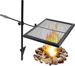 Lineslife Swivel Campfire Grill Grate, Adjustable Heavy Duty Steel Open Fire Grill Rack, Fire Pit Grill Grate Over Fire Pit with Carrying Bag for Outdoor Camping BBQ, Rectangle Black
