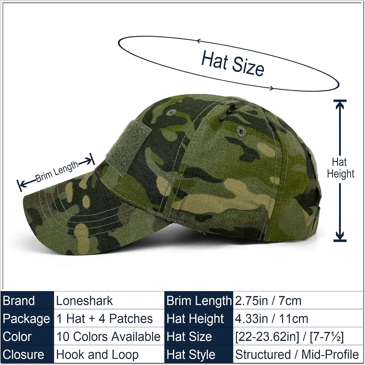 Loneshark Tactical Military Mens Camo Baseball Hat with American Flag Skull Patch Patriotic Operator Camouflage Cap for Women