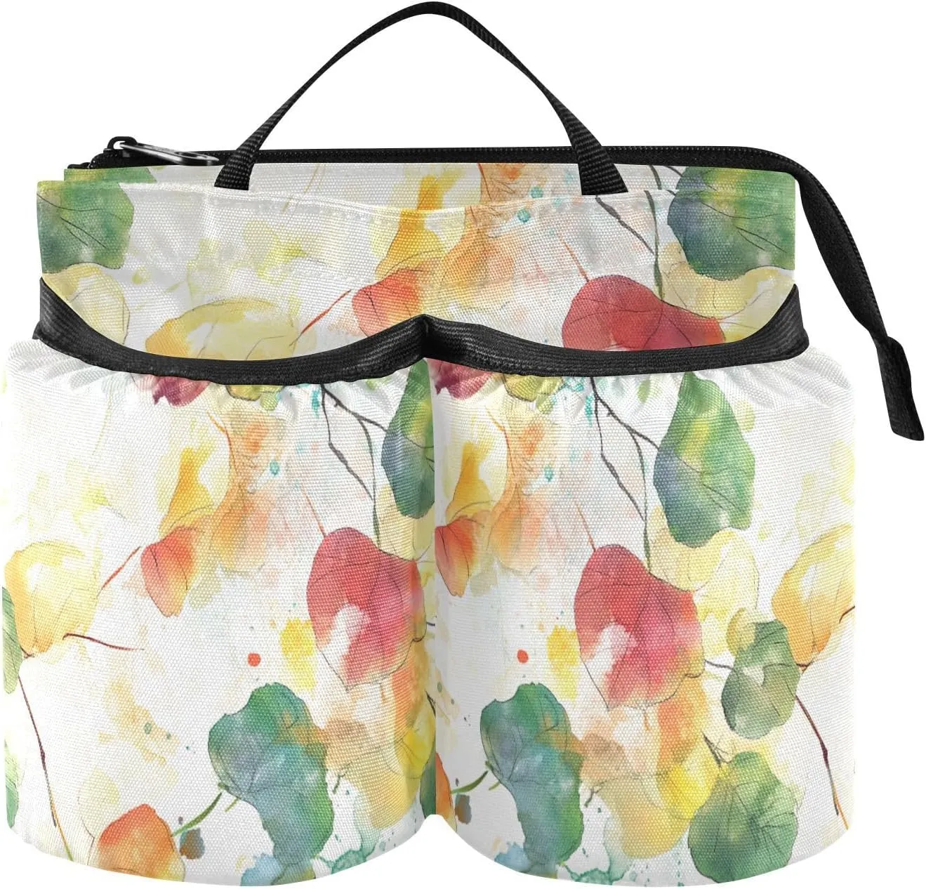 Luggage Cup Phone Holder Free Hand Watercolor Art Leaves Green Red Caddy Drink Holder Hold Two Coffee Mugs for Attendant Must Haves