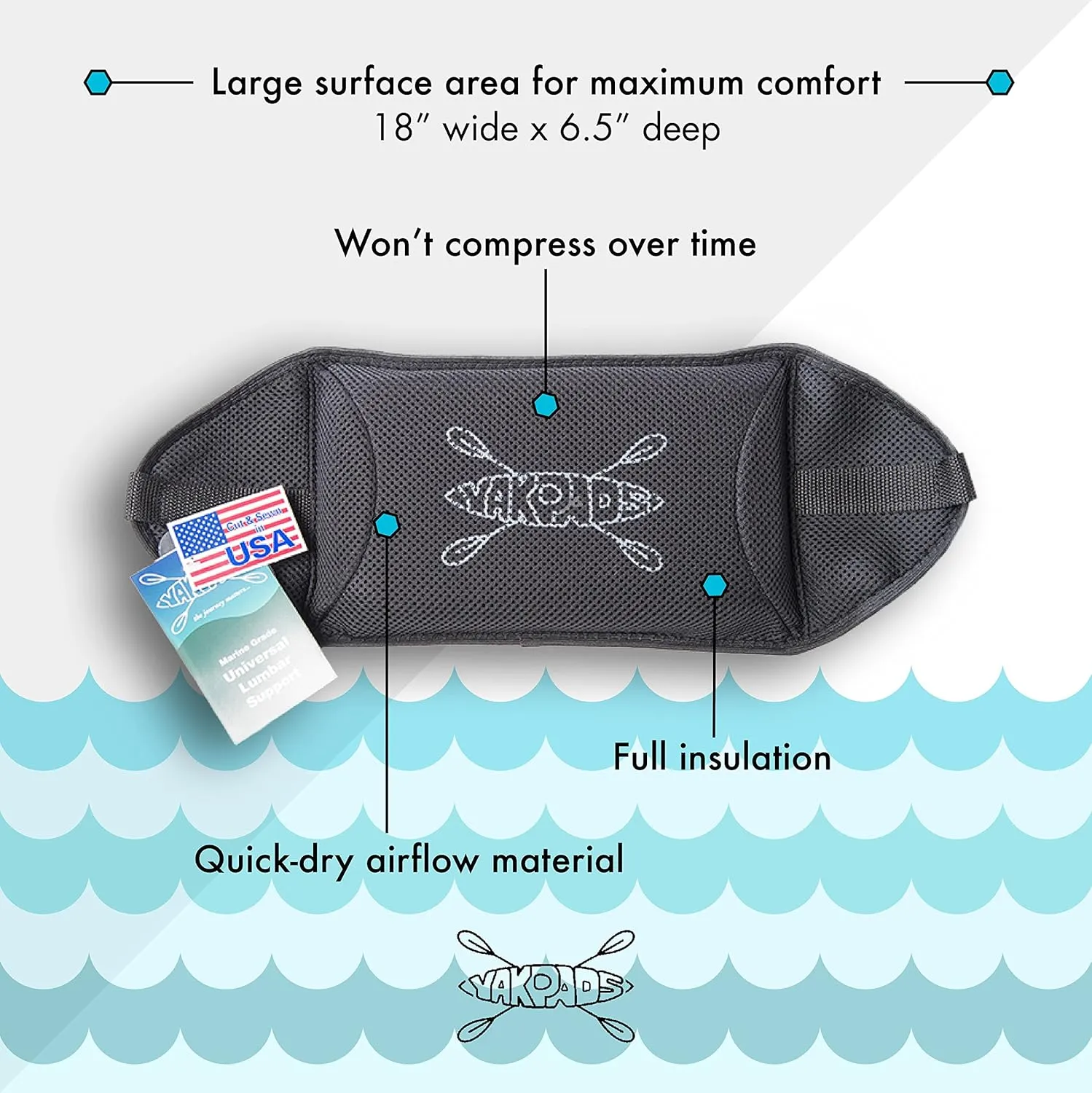 Lumbar Cushioned Seat Pad, Gel Seat Pad for Kayaks, Portable Seat Cushion for Outdoor Watersports and Recreation - Cascade Creek (Lumbar)