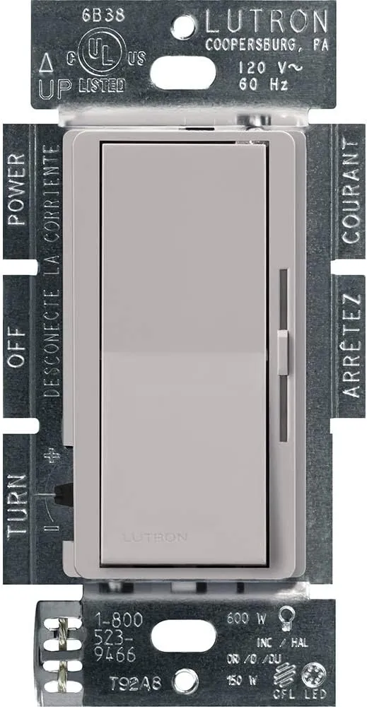 Lutron Diva LED  Dimmer Switch for Dimmable LED, Halogen and Incandescent Bulbs, 150 Watt, Single-Pole or 3-Way, DVCL-153P-GR, Gray