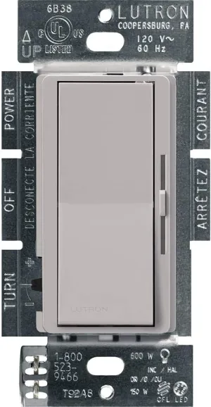 Lutron Diva LED  Dimmer Switch for Dimmable LED, Halogen and Incandescent Bulbs, 150 Watt, Single-Pole or 3-Way, DVCL-153P-GR, Gray