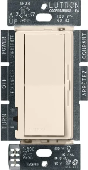 Lutron Diva LED  Dimmer Switch for Dimmable LED, Halogen and Incandescent Bulbs, 150 Watt, Single-Pole or 3-Way, DVCL-153P-LA, Light Almond