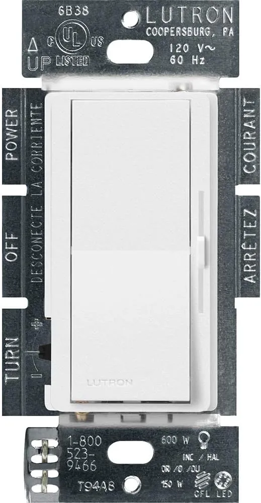 Lutron Diva LED  Dimmer Switch for Dimmable LED, Halogen and Incandescent Bulbs, 150W/Single-Pole or 3-Way, DVSCCL-153P-SW, Snow