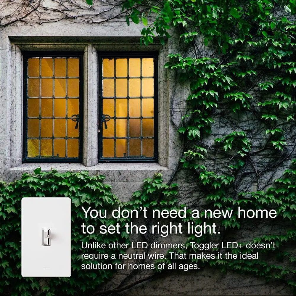 Lutron Toggler LED  Dimmer Switch for Dimmable LED, Halogen and Incandescent Bulbs, 150 Watt, Single-Pole or 3-Way, TGCL-153PH-WH, White