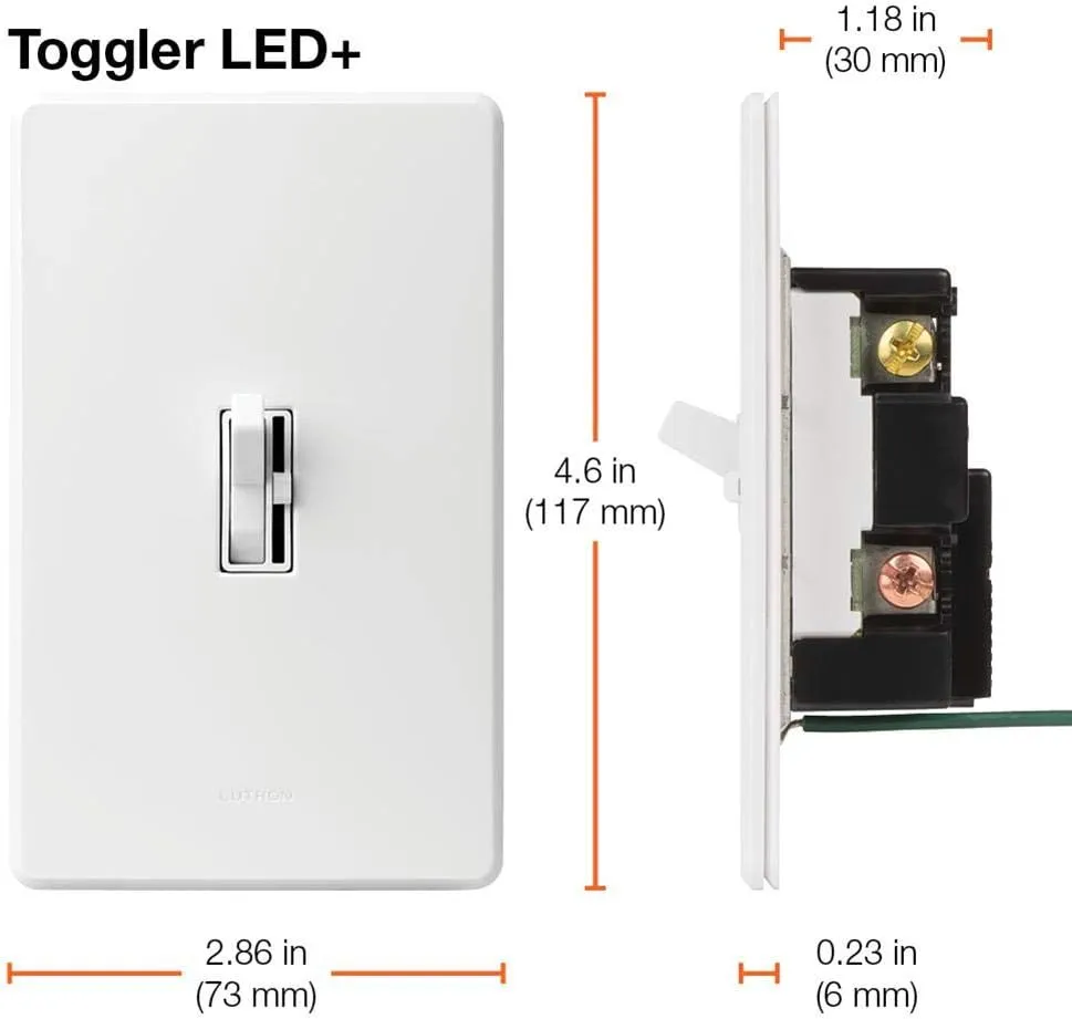 Lutron Toggler LED  Dimmer Switch for Dimmable LED, Halogen and Incandescent Bulbs, 150 Watt, Single-Pole or 3-Way, TGCL-153PH-WH, White