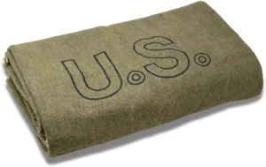 M MCGUIRE GEAR Military Style Wool Camping, Survival, and First Aid Blanket, 64" x 90", Embroidered U.S Logo, Olive Drab