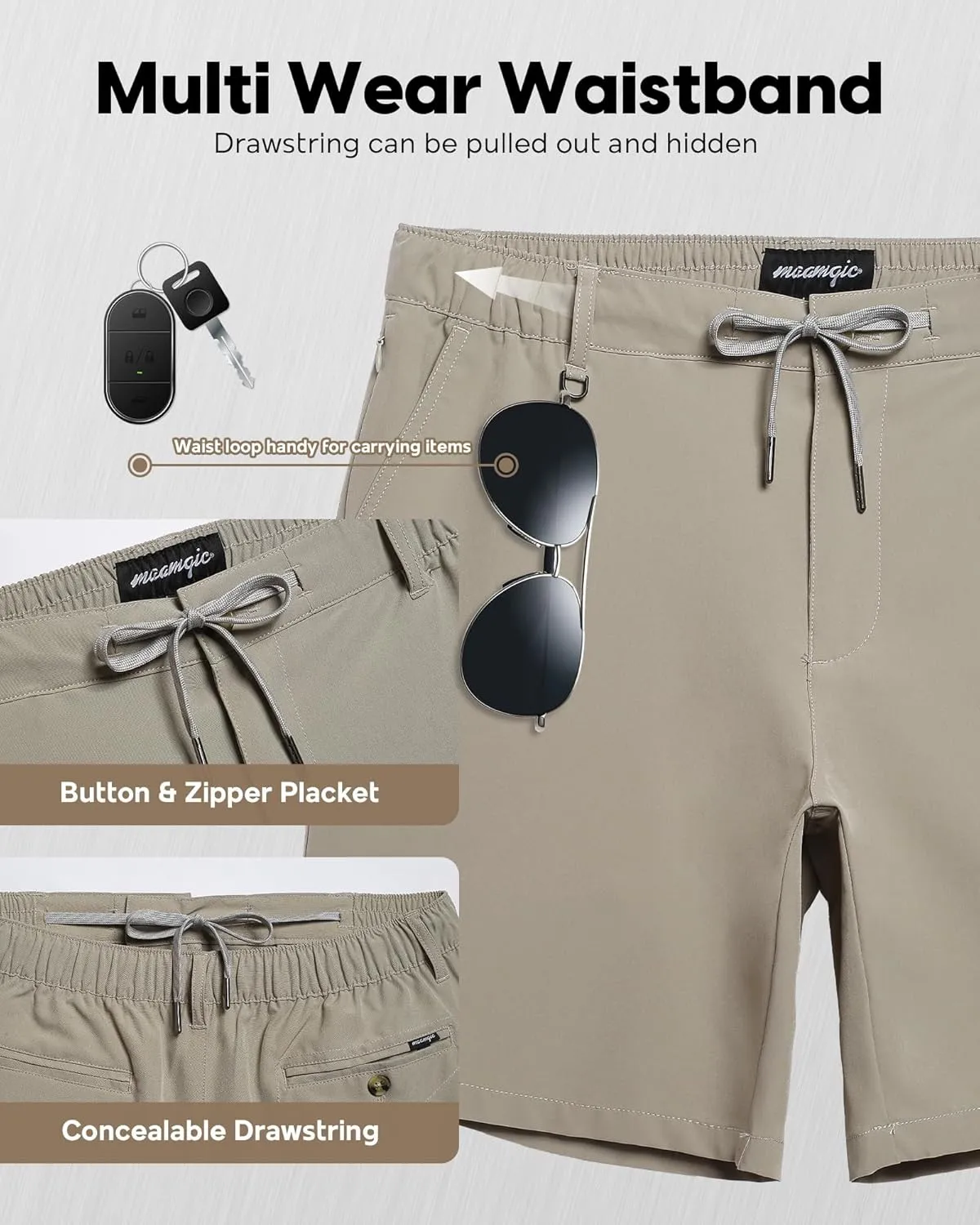 maamgic Men's 5/7 Inch Casual Classic Fit Shorts with Multi-Pocket Quick Dry Sports Shorts