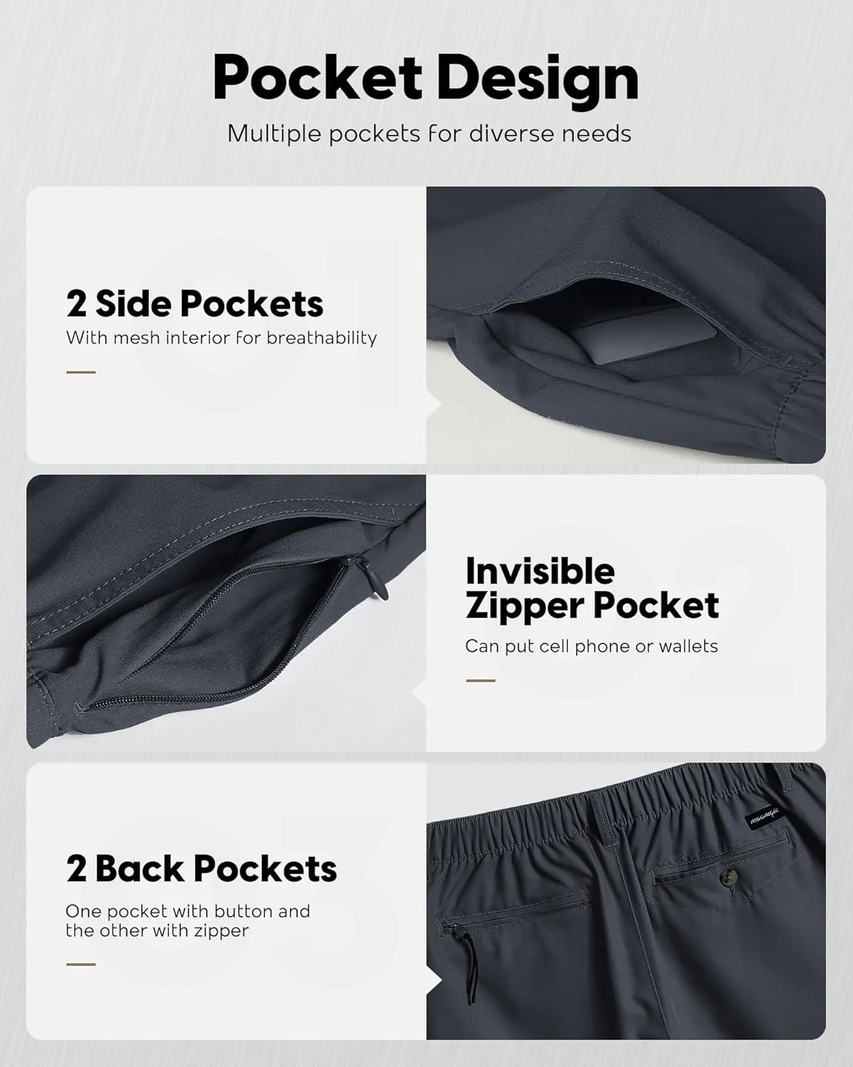 maamgic Men's 5/7 Inch Casual Classic Fit Shorts with Multi-Pocket Quick Dry Sports Shorts